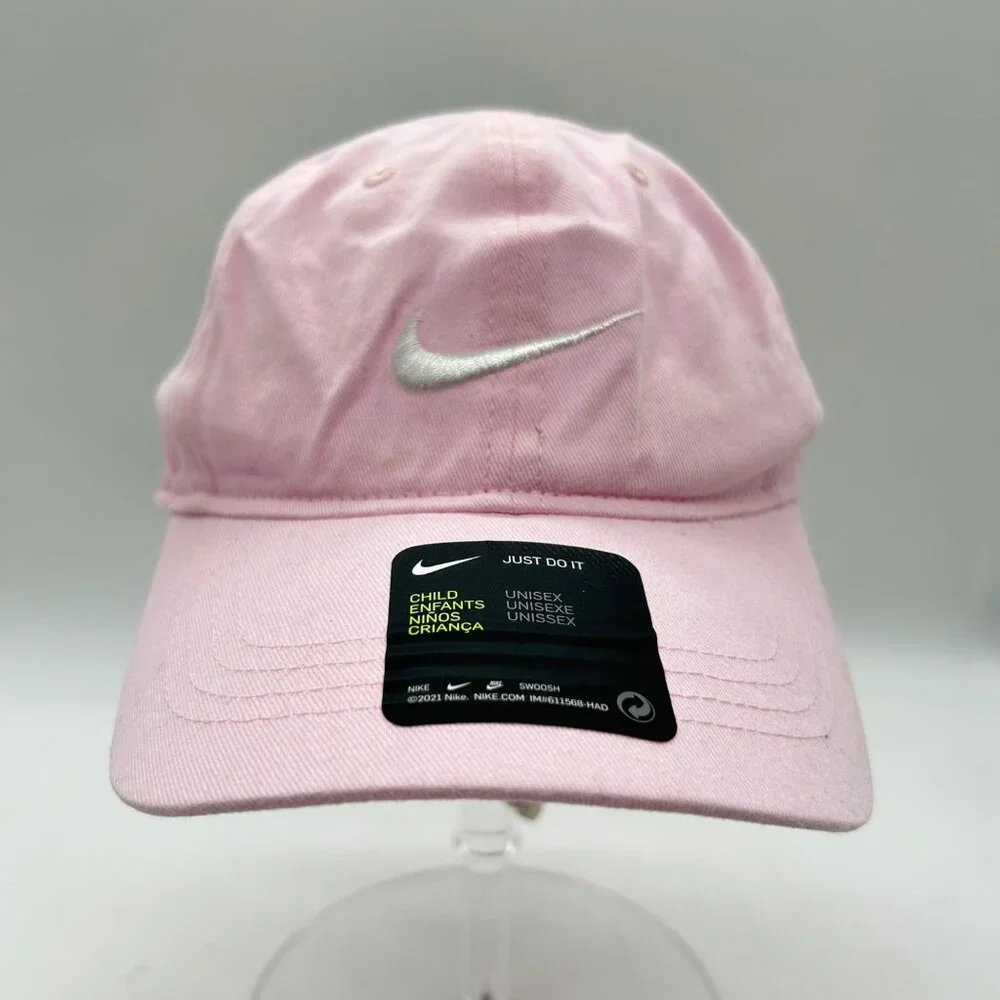 Nike Pink Foam Childrens Youth Adjustable‎ Baseball Cap Silver Swoosh Logo NEW